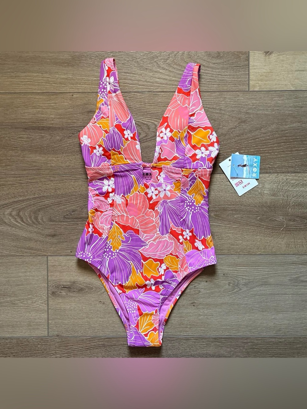 Purple Floral NWT Roxy One piece bathing suit